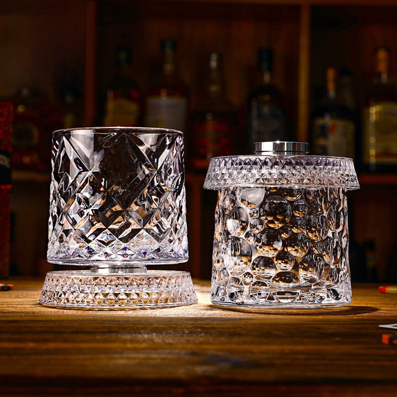 Rotating Crystal Base Whiskey Glass – [pattern: Bubble / Tree Grain / Gem / Diamond / Ice Flower / etc.]

